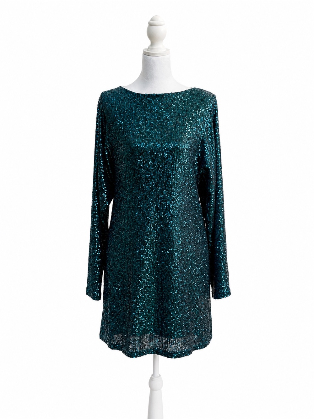 Steve Madden Teal Sequin Long-Sleeve Shift Dress